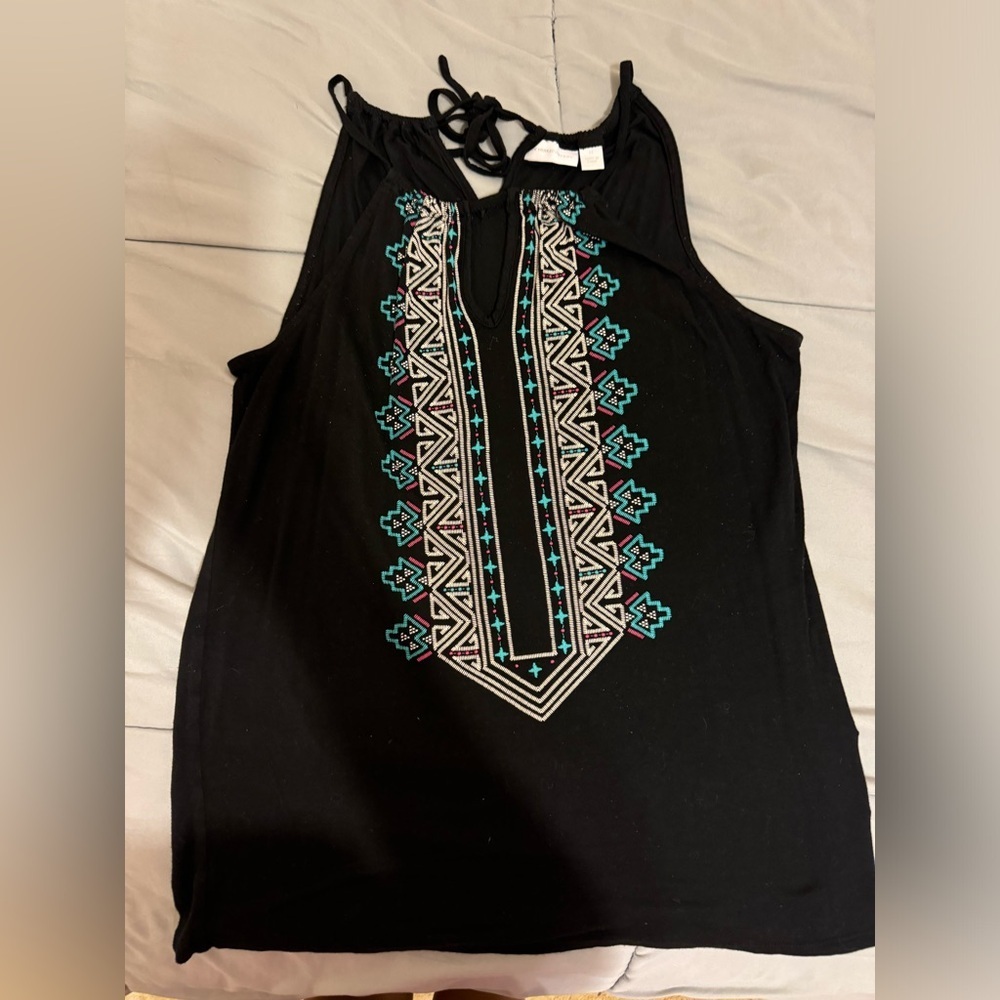 New York & Company Embroidered Black Top, Size XS